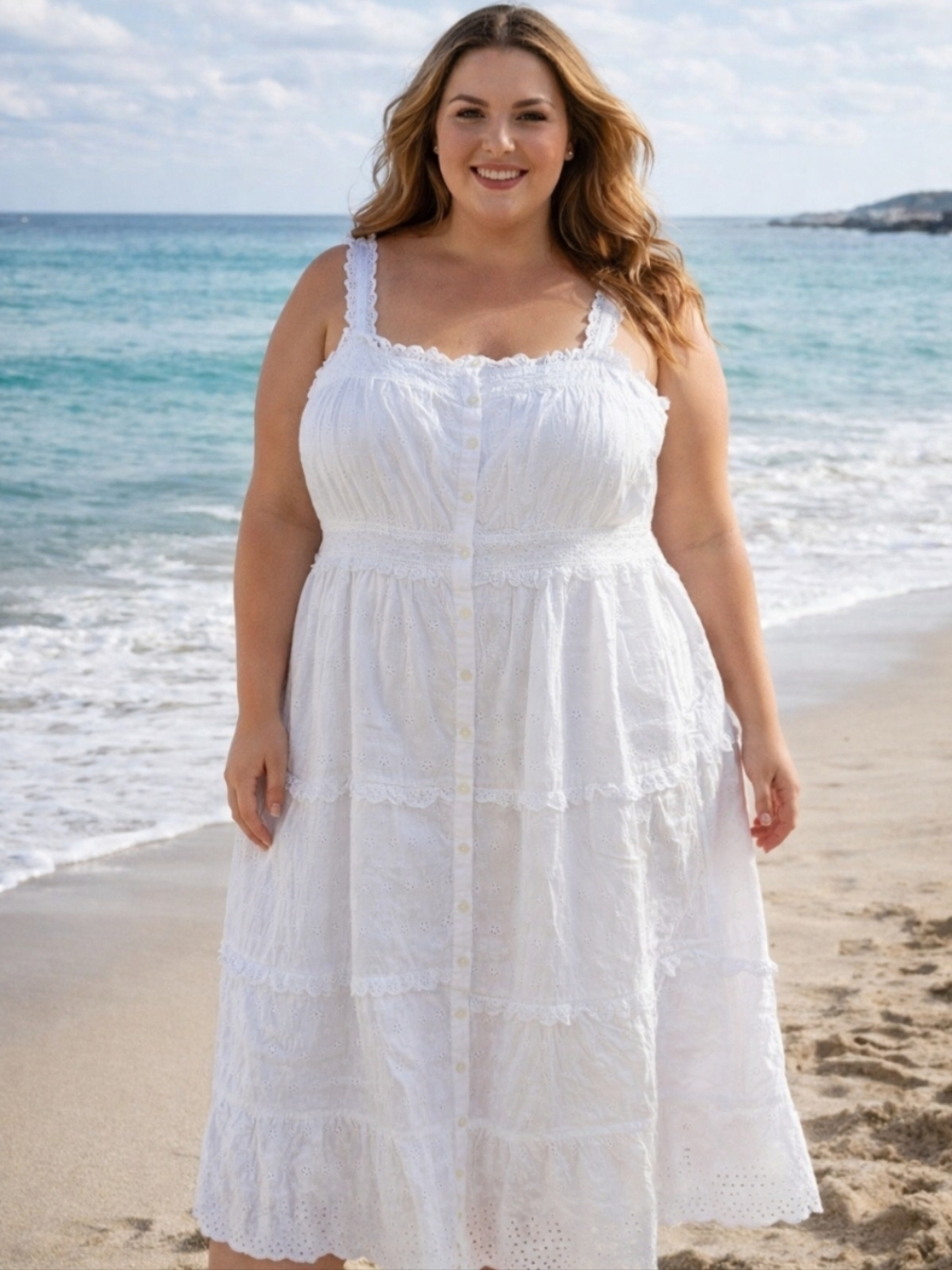 Gap x Doen Eyelet Midi Dress Off White Large Angel Core Summer Beachy New $158